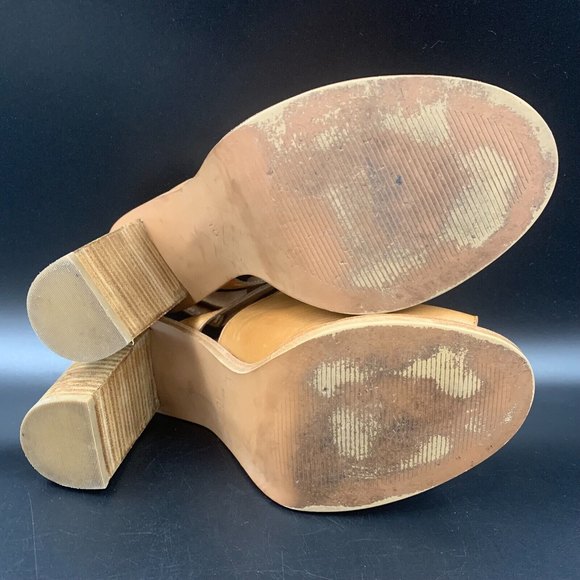 Madewell Sylvain Leather Peep Toe Heeled Mules Brown with Buckle Slingback Sz 10 - Picture 7 of 8